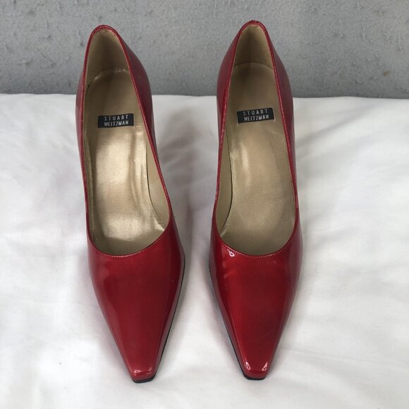 Stuart Weitzman Shoes Womens Size 5 Red Patent Leather Pointed Toe Dress Heels - Picture 2 of 16